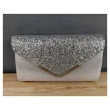 Brand New Glitter Silver Clutch and Fashion Jewelry Set