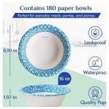 180 Count Brand New 16 oz Disposable Printed Paper Bowls with Damaged Box