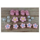 15 Brand New Pink Flower, Bow, and Pearl Croc Charms