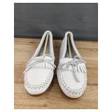 Brand New Minnetonka White Leather Moccasins - Women