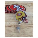 Brand New San Francisco 49ers NFL Croc Charms, Patches, and Retractable Badge Holder Set