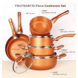 Brand New FRUITEAM 10-Piece Copper Nonstick Cookware Set