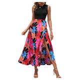 Brand New BTFBFM Sleeveless Maxi Dress with Floral Print and Ruffle Trim Women
