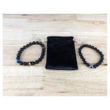 Brand New Set of 2 Stretchable Lucky Evil Eye Black Tourmaline Healing Crystal Bracelets