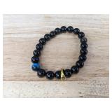 Brand New Set of 2 Stretchable Lucky Evil Eye Black Tourmaline Healing Crystal Bracelets
