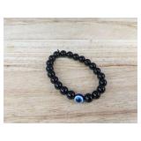 Brand New Set of 2 Stretchable Lucky Evil Eye Black Tourmaline Healing Crystal Bracelets