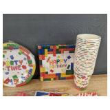 Brand New Lego-Inspired Party Supplies Set with Plates, Cups, and Balloons