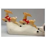 Vintage Santa And Reindeer Blow Mold 31"