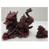 Vintage Oriental Dragon Statues 1= 5" x 5 1/2" 1= 2 1/2" x 2 1/2"