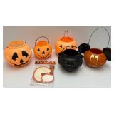 Vintage Halloween Blow Mold Pumpkin Candy Baskets Including Mickey Mouse & More