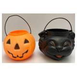 Vintage Halloween Blow Mold Pumpkin Candy Baskets Including Mickey Mouse & More