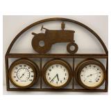 Large Tractor Adorned Metal Wall Hanging Weather Station With Clock 20" x 28 1/2"