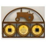Large Tractor Adorned Metal Wall Hanging Weather Station With Clock 20" x 28 1/2"