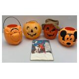 Vintage Halloween Blow Mold Pumpkin Candy Baskets Including Mickey Mouse & More