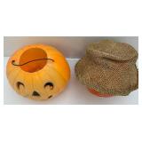 Vintage Halloween Blow Mold Pumpkin Candy Baskets Including Mickey Mouse & More