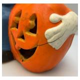 Vintage Foam Casted Halloween Decoration Pumpkins 13" x 17" Small Crack Present