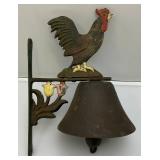 Large Metal Rooster Adorned Dinner 8" x 9" Bell
