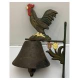 Large Metal Rooster Adorned Dinner 8" x 9" Bell
