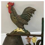 Large Metal Rooster Adorned Dinner 8" x 9" Bell