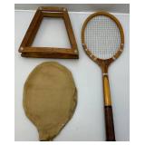 Antique 1930"s Tru-Sport Wooden Tennis Racket With Racket Protector