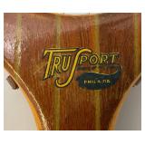 Antique 1930"s Tru-Sport Wooden Tennis Racket With Racket Protector