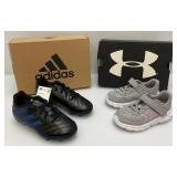 Brand New Under Armor Size 7K kids Tennis Shoes & Adidas Goletto VII Cleats Size 11K Kids (Both New In Box)