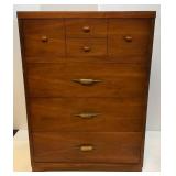 Mid Century Wood Four Drawer Upright Dresser 18" x 32" x 44 1/2"