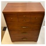Mid Century Wood Four Drawer Upright Dresser 18" x 32" x 44 1/2"