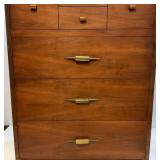 Mid Century Wood Four Drawer Upright Dresser 18" x 32" x 44 1/2"