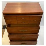 Mid Century Wood Four Drawer Upright Dresser 18" x 32" x 44 1/2"
