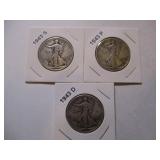 1943 P, D and S Walking Liberty Half Dollars (3)