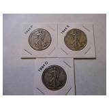 1944 P, D and S Walking Liberty Half Dollars (3)