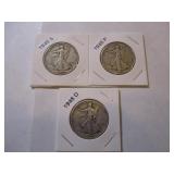1945 P, D and S Walking Liberty Half Dollars (3)