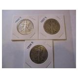 1923-S, 1936-S and 1943-S Walking Liberty Half Dollars (3)