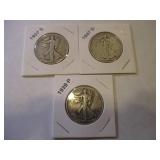 1927-S, 1939-P and 1947-D Walking Liberty Half Dollars (3)