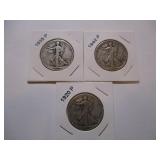 1920-P, 1935-P and 1942-P Walking Liberty Half Dollars (3)