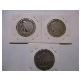 1920-P, 1935-P and 1942-P Walking Liberty Half Dollars (3)