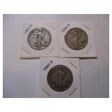 1937-P, 1941-P and 1943-P Walking Liberty Half Dollars (3)