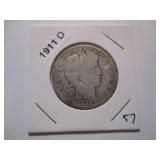 1911-D Barber Head Silver Half Dollar