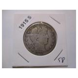 1915-S Barber Head Silver Half Dollar