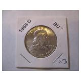 1958-D Franklin Silver Half Dollar from original bank roll - Excellent Condition