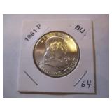 1961-P Franklin Silver Half Dollar from original bank roll - Excellent Condition