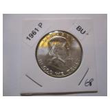 1961-P Franklin Silver Half Dollar from original bank roll - Excellent Condition