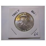 1963-P Franklin Silver Half Dollar from original bank roll - Excellent Condition