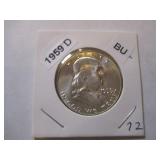 1959-D Franklin Silver Half Dollar from original bank roll - Excellent Condition