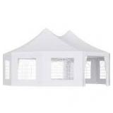 Outsunny 21 ft x 29 ft White Large 10-Wall Event Wedding Gazebo Canopy Tent with Open Floor Design and Weather Protection   Customer Returns See Pictures