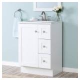 Glacier Bay Bannister 25 in. Single Sink White Bath Vanity with Granite-Look Colorpoint NO Top (Assembled) Customer Returns See Pictures