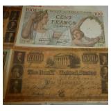 Francs, Marks, US notes and 1933 Duluth unemployment notes for 5 and 10 cents