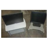 2 monitor stands and monitors