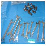 Group of misc wrenches and a new set of craftsman metric 1/2 in sockets